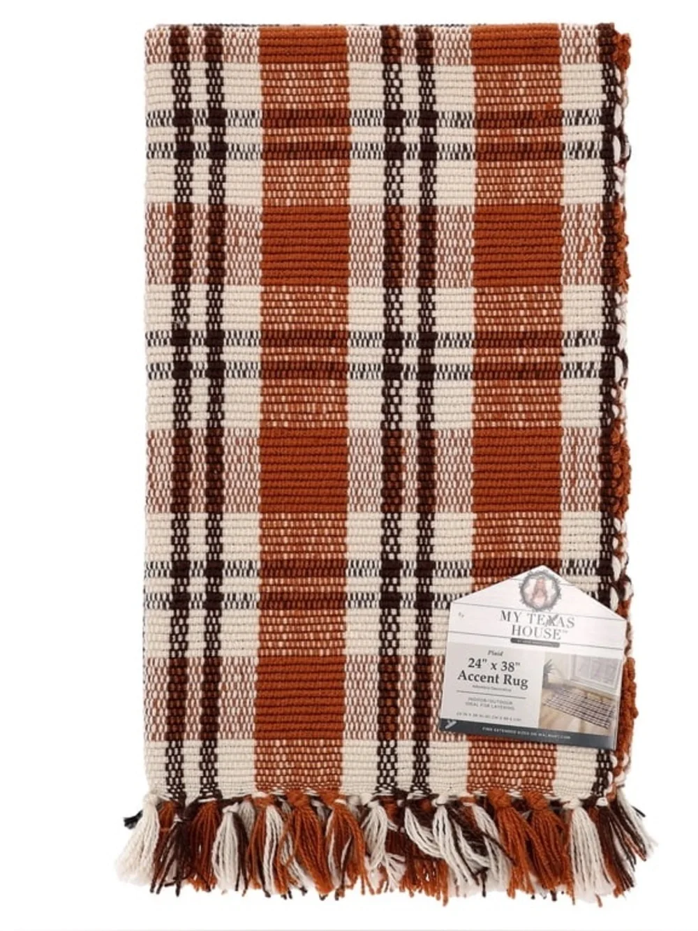 My Texas House Fall Taupe Plaid Indoor/Outdoor Layering Rug, 24
